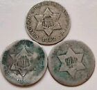 Usa 1852 Silver Three Cents Plus Two Date Unknown