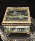 Vth Trinket Jewelry Box Brass Etched Glass Flower Footed Mirrored Cottagecore