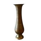 India Brass Vase Etched Green And Red Painted 10    Vintage