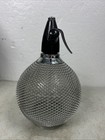 Vintage Mid Century Glass And Chain Metal Syphon Round Glass Seltzer Bottle