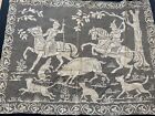 Antique  Linens-early Filet Lace W hunting Scene wild Boar Etc