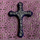Vintage Mexican Folk Art Milagros Cross Metal Charms Solid Wood Hand Made