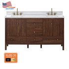 Glacier Bay Double Sink Vanity 72  2 Cabinet 5 Drawer Soft-close Wood In Walnut