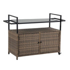 Wicker Outdoor Bar Serving Cart  Bar Glass Top With Wheels  Suitable For Porch B
