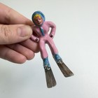 Vintage Barclay Lead Toy Downhill Skier Figure With Poles Pink Blue