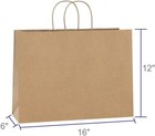 250 Paper Shopping Bags Natural Kraft 16  X 6 X 12  Retail Merchandise Handles