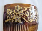 Large Faux Tortoise Hair Comb With Inlaid 18 Kt Gold   Crystal Accents Vintage