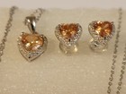 Sterling Silver With Created Heart Shape Champagne Topaz Necklace   Earrings Set