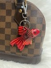 Leather Red Fish Bag Charm Keyring Keychain Car Key Fob Handmade Gift New