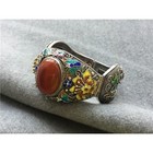 Vintage Filigree Enamel Red Stone Bangle Adjustable Open Bracelet Women Jewelry