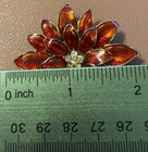 Vintage Red Enamel Clear Rhinestone Poinsettia Christmas Flower Brooch Pin
