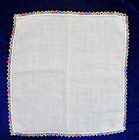 Vtg 50   s Handkerchief W Multi-colored Hand Tatted Lace Edge Unused 