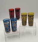 Vtg Hecho En Mexico 6 Shot Glasses Sterling Silver Overlay Colored Glass Fs
