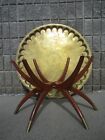 Vtg Mid-century Hammered Brass Top   Solid Wood Folding Spider Legs Coffee Table