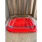Pyrex 2222 2qt Square Glass Baking Dish With Red Lid 8x8 Clear Baker Usa 8  X 8 