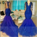 Royal Blue Mermaid Evening Dresses Sequined Prom Cocktail Lace Prom Party Gowns