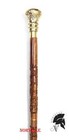 Vintage Fancy Hand Carved Walking Stick Wooden Cane Victorian Brass Handle