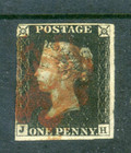 1840 Great Britain Queen Victoria 1d Black Plate 1a Inverted Watermark Error Vgc