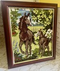 Vintage Horse Needlepoint Cross Stitch Framed Equestrian Cottagecore