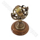 Vintage Armillary Brass Desktop Globe Sphere With Wooden Base - Astrolabe Decor