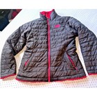 The North Face Girls Xl Reversible Puffer Jacket Charcoal Gray Hot Pink Fleece