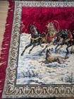 Vintage Velvet Tapestry Russian Troika Sleigh Winter Forest Wolves Attacking Rug