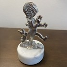 Vintage Peltro Cesellato A Mano Pewter Flower Girl And Rabbit Figurine Italy