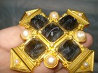 Vintage Rare Karl Lagerfeld Large Cross Gold Black Marbled Pendant  Brooch