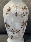 Antique Bristol Victorian Blown White Glass Vase Bird Floral Ruffle