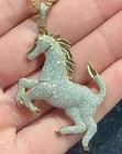 2 5ct Round Cut Real Moissanite Running   horse   Pendant 14k Yellow Gold Plated