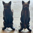 Vtg Antique Andirons 17  Cast Iron Cats Original Green Eyes Fireplace Howes 3007