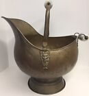 Vintage Large Brass Coal Scuttle Bucket W delft Porcelain Handles Lion Hinges