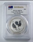 2017-p 50 Cents Australian Rooster Pcgs Ms 70 First Strike Mercanti Signed Label