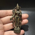 Antique Nepal Brass Green Tara Statue Tibetan Buddhist Tantric Altar Sculpture