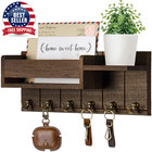 Wall-mounted Rustic Wood Key Holder And Mail Organizer With 6 Hooks