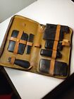 Mens Vtg Vanity Travel Toiletry Grooming Set Kit Cowhide Leather Case Read 2c