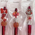 3  Hand Made Bead Pens  And 1  Bead Key Chain   Ink Refills- Fancy- Love