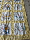 Vintage Handmade Baby Quilt Drawn And Stitched Teddy Bears Yellow Gingham 32x43