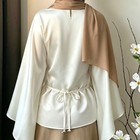 Women White Round Neck Woven Blouse Wide Flare Sleeve Elegant Casual Top