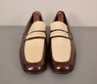 Men s Vtg Nos 70s Florsheim Brown   Cream Loafers Sz 8 D 1970s Disco Shoes