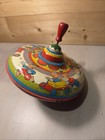  1950 s Ohio Art Usa Tin Spinning Top Toy Red Wood Handle Workin 9    Pigs   Wolf