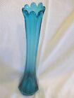 Vintage Mid Century L e Smith   Turquoise Vase Ribbed 14  Tall 