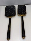 Vintage Art Deco Dresser Vanity Set Black gold Brass Mirror brush