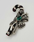 Enamel Candy Cane Brooch Pin Ribbon Accent Christmas Holiday Silver Tone Crystal