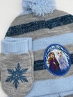 Disney Frozen Elsa Girls Blue Stripe Scarf Hat   Mittens Beanie Set Nwt Ab10