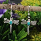 Synthetic Turquoise Dangle Earrings 925 Sterling Silver Oval Blue Gemstone Women