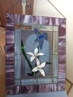 Handcrafted Stained Glass Window With Hovering Hummingbird   3d Flowers