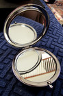 Round Red 3d W Rhinestone Border Magnifying Double Compact Makeup Mirror Vtg New