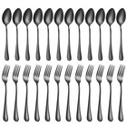 24-piece Stainless Steel Silverware Set - Black Forks   Spoons  Dishwasher Safe