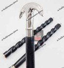 Vintage Silver Brass Anchor Head Handle Spiral Wooden Walking Stick Cane Gift